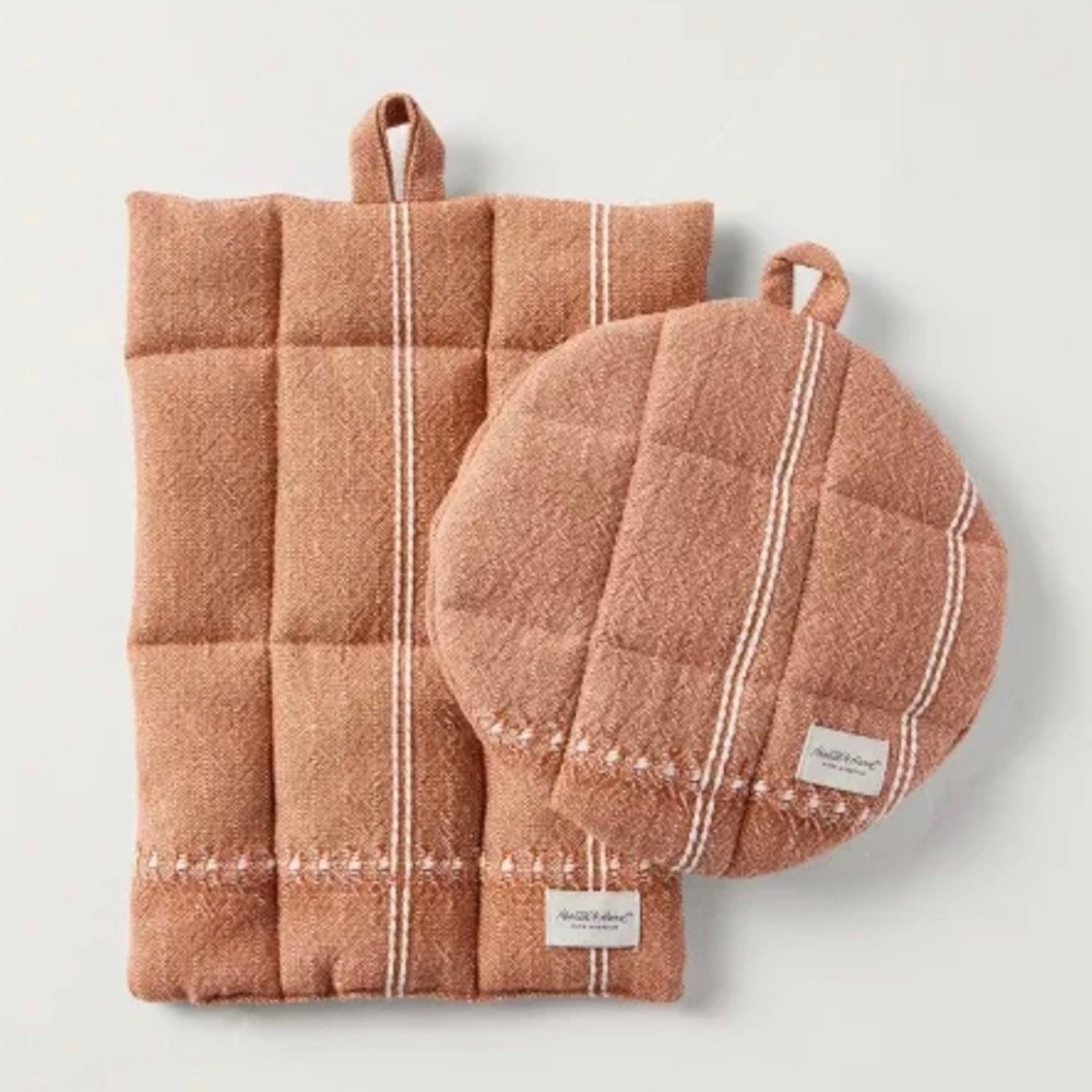 2pc Textured Stripe Border Potholders Rust - Hearth & Hand™ with Magnolia